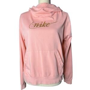 Nike Women's Pullover Hoodie in Pink with Nike in Gold Size M